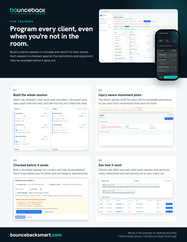 Flyer: the Bounce Back Smart trainer portal