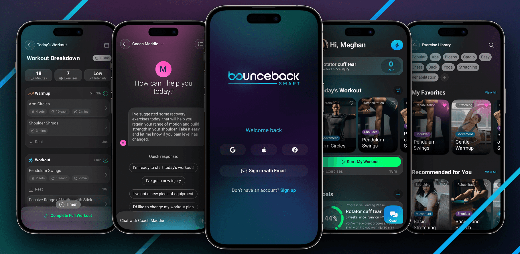 Bounce Back Smart app screens